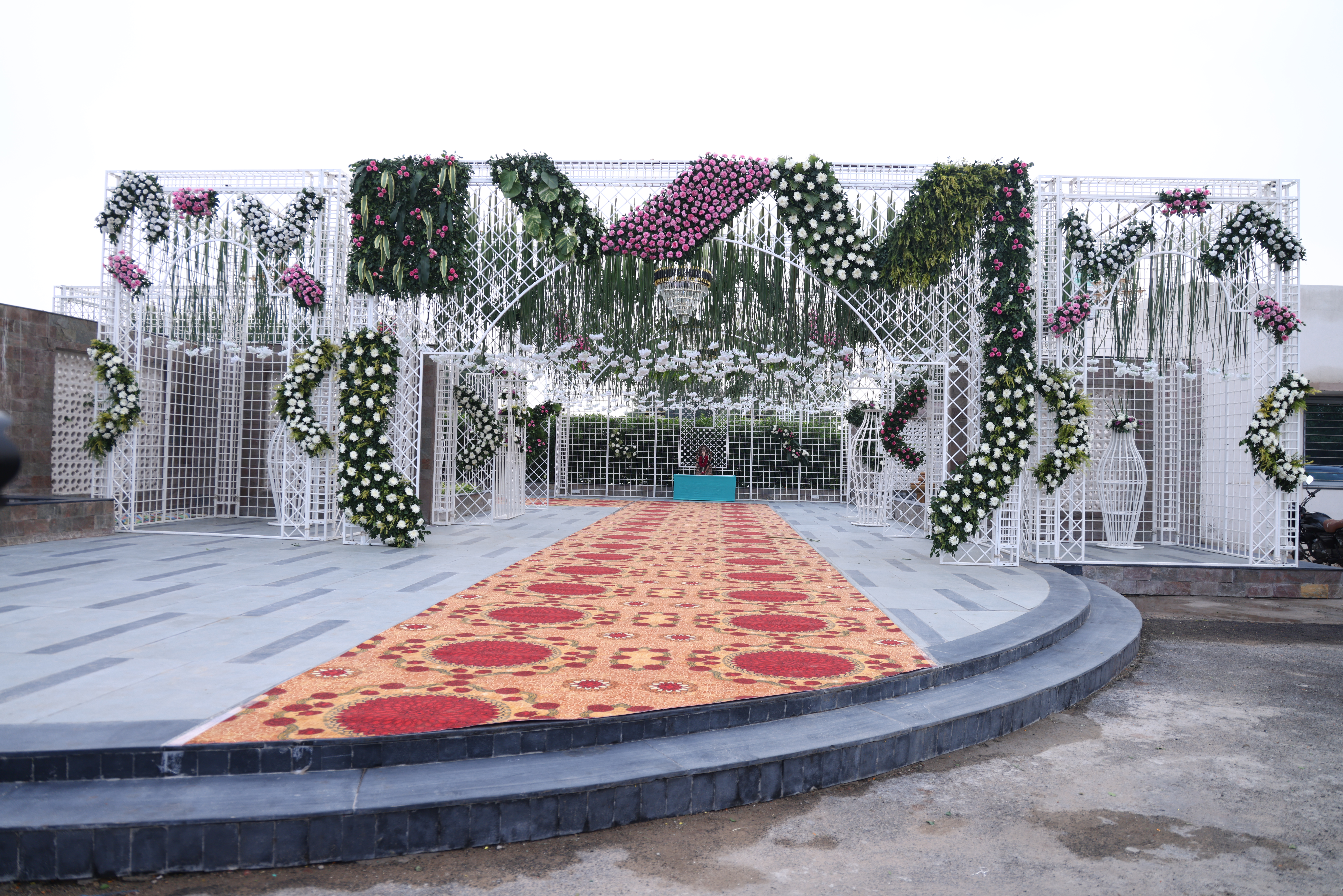 Grand entrance gate decoration at Upvan Party Plot